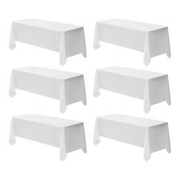 White Tablecloths for Rectangle Tables, 6 Pack, 70 x 120 Inches, Reusable and Machine Washable Table Clothes