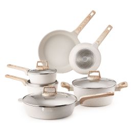 17 Piece Pots and Pans Set, Granite Nonstick Cookware Set, Induction Cookwares, Kitchen RV Cooking Sets with Frying, Sauce, Saute, Tempered Glass