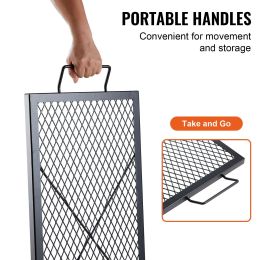X-Marks Fire Pit Grill Grate, Rectangle Cooking Grate, Heavy Duty Steel Campfire BBQ Grill Grid with Handle & Support X Wire (size: 32 x 15 inches)