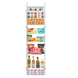 Over the Door Pantry Organizer, 8-Tier Pantry Organization and Storage, Heavy-Duty Steel Hanging Spice Rack, Adjustable Wall Seasoning Shelves (Color: White, Number of Layers: 8)