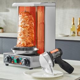 Electric Shawarma Knife, 80W Cordless Battery Professional Turkish Knife, Commercial Stainless Steel Gyro Cutter, Doner Kebab Meat Slicer With 2 (Option: Black)
