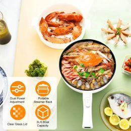 Electric Hot Pot Non-Stick Frying Pan Portable Rapid Noodles Cooker With Long Handle Steamer Spatula Dual Power Control Overheat Dry-Boil Protect (Option: Defaulttitle)